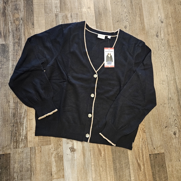 Scotch & Soda Sweaters - Scotch & Soda Black Cardigan with Cream Trim